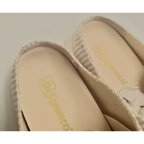 Spenco Orthotic 7.5 Tan Stripe Canvas Slip-On Sneaker Mules Santa Rosa New - Picture 6 of 9